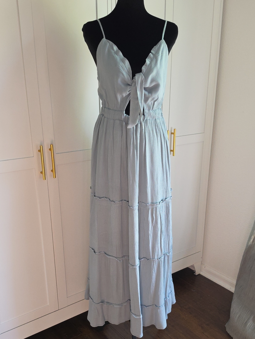 Justify Light Blue Tie-Front Maxi Dress